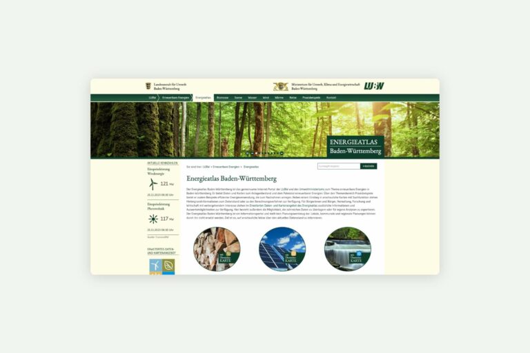 Ausschnitt der Webseite des Ministeriums für Umwelt, Klima und Energiewirtschaft Baden-Württbemberg